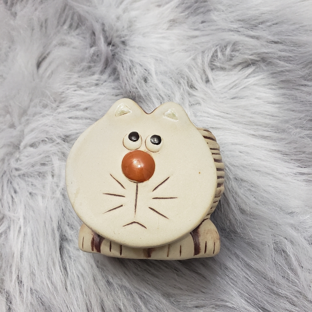 Clay pottery cat plant container / planter